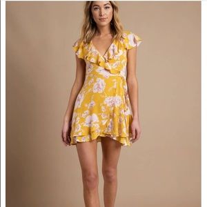 FREE PEOPLE FRENCH YELLOW PRINTED WRAP DRESS